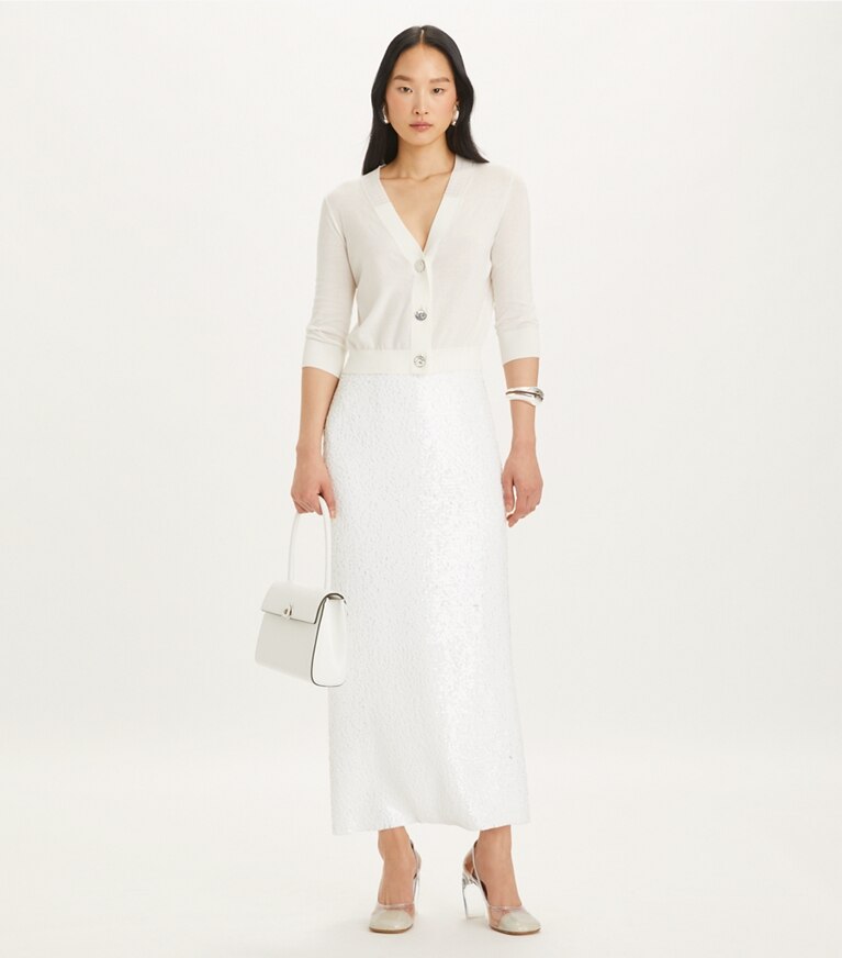 Tory Burch designer セーター コットン シュリンクカーディガン in White front