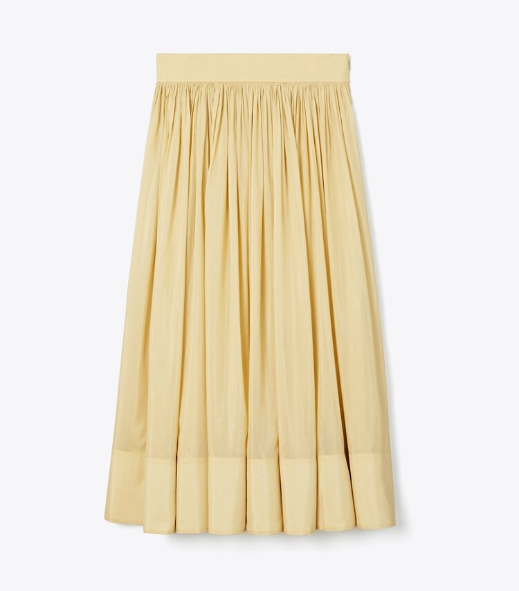 Tory Burch designer coverups Cotton Silk Mid-Length Skirt in Pale Khaki front