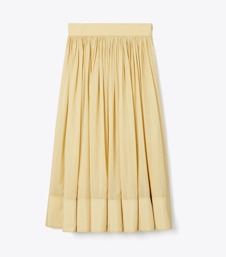 Tory Burch designer coverups Cotton Silk Mid-Length Skirt in Pale Khaki front
