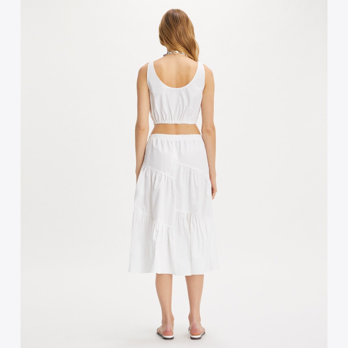 【Tory Burch】コットンスカート ロゴ入りボタン ホワイト Tory Burch】コットンスカート ロゴ入りボタン ホワイト