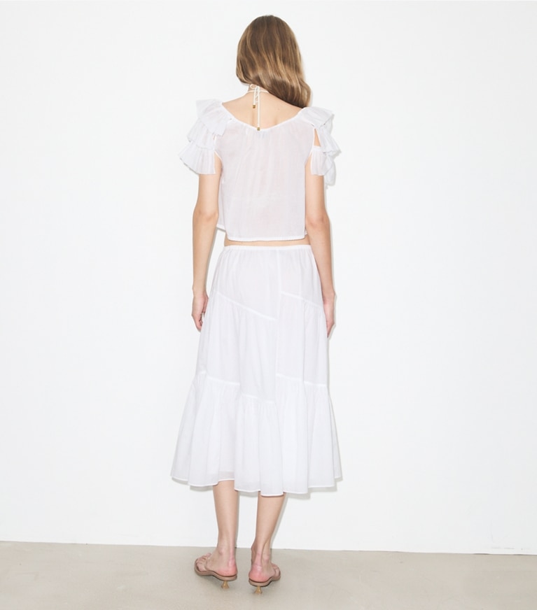 Tory Burch designer coverups Cotton Skirt in White on model back