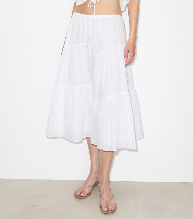 Tory Burch designer coverups Cotton Skirt in White on model detail