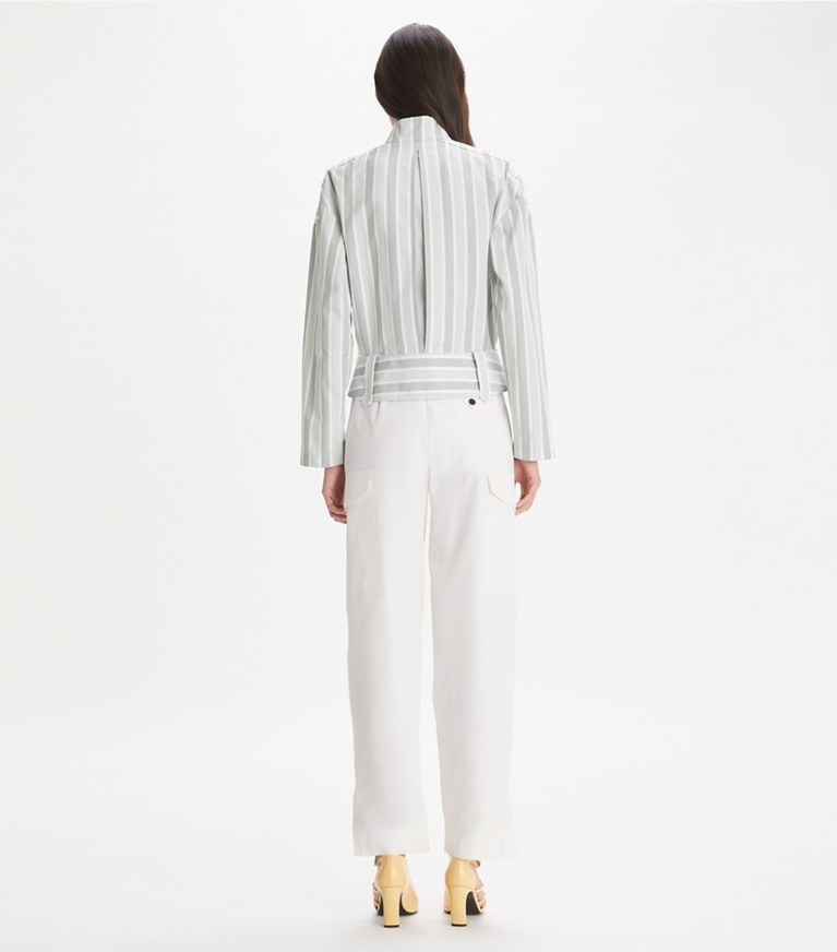 Tory Burch designer tops Cotton Striped Shirt in Gray Classic Striped on model back