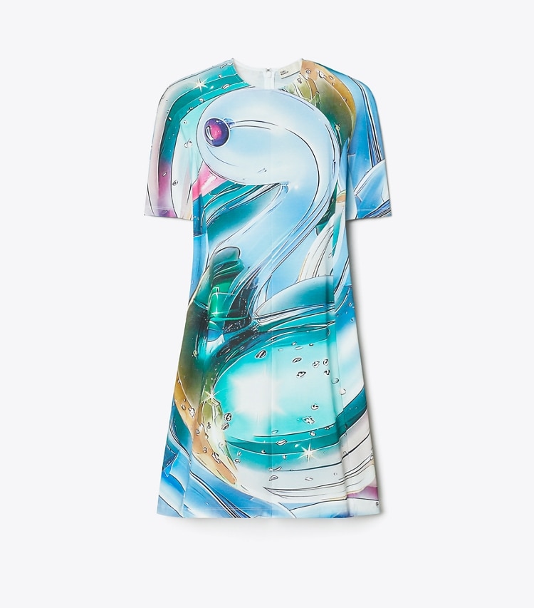 Tory Burch designer dresses Cotton T-Shirt Dress in Blue Glass Swan front