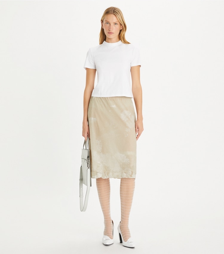 Tory Burch designer tops Cotton T-Shirt in White on model front