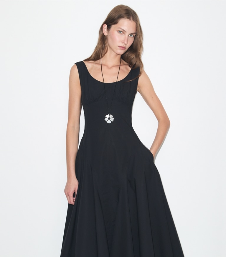 Tory Burch designer dresses Cotton Tank Dress in Black on model detail