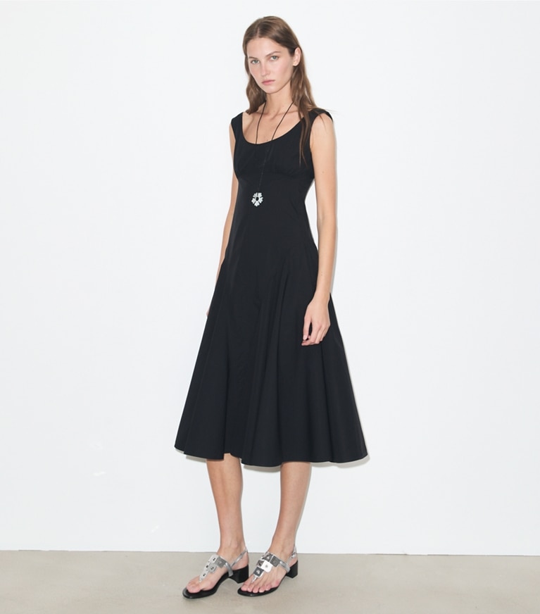 Tory Burch designer dresses Cotton Tank Dress in Black on model front
