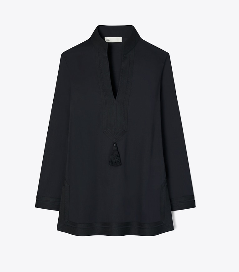 Tory Burch designer coverups Cotton Tory Tunic in BLACK front