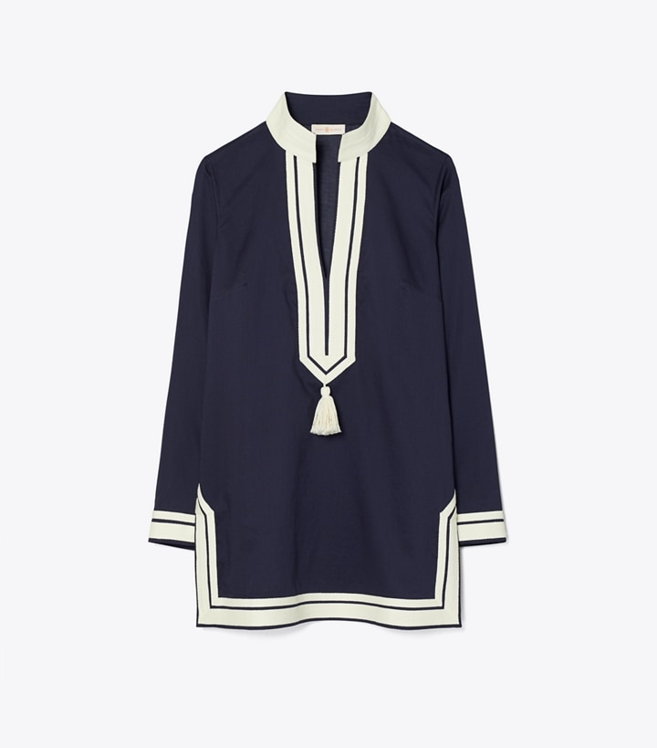 Tory Burch designer coverups Cotton Tory Tunic in TORY NAVY front