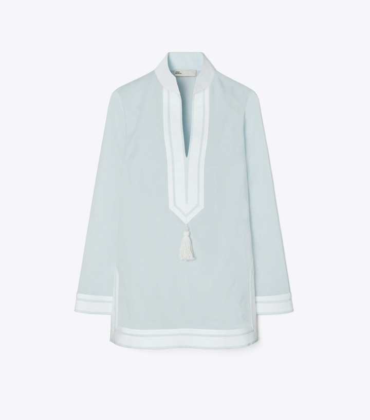 Tory Burch designer coverups Cotton Tory Tunic in Iced Blue front