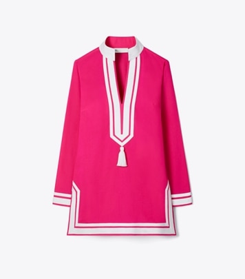 Tシャツ・カットソー TORY BURCH Silk and cotton tunic with pixelated logo print Tory Burch Silk And Cotton Tunic With Pixelated Logo Print