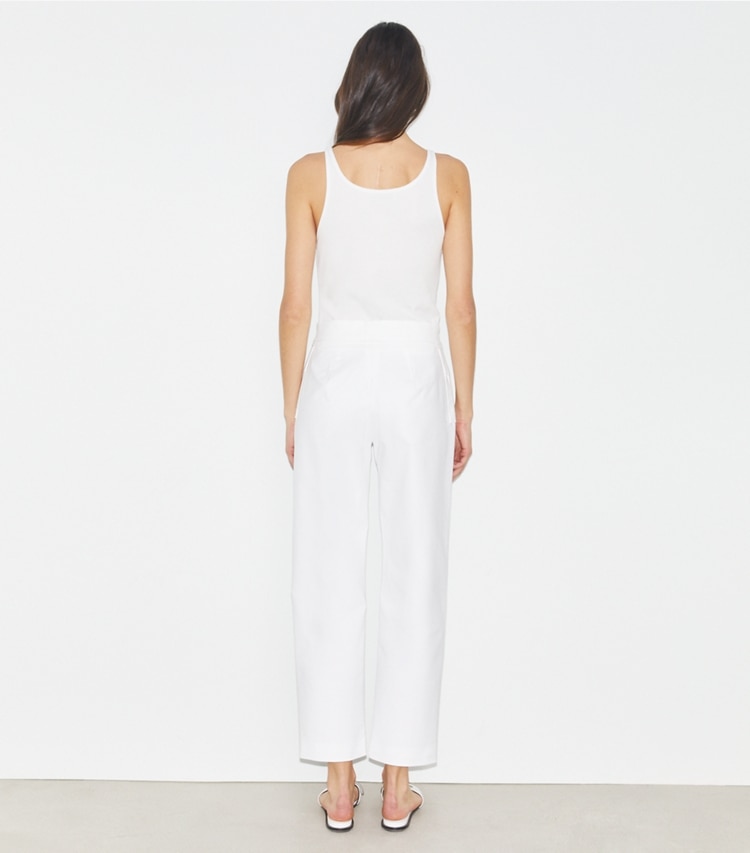 Tory Burch designer bottoms Cotton Trouser in White on model back