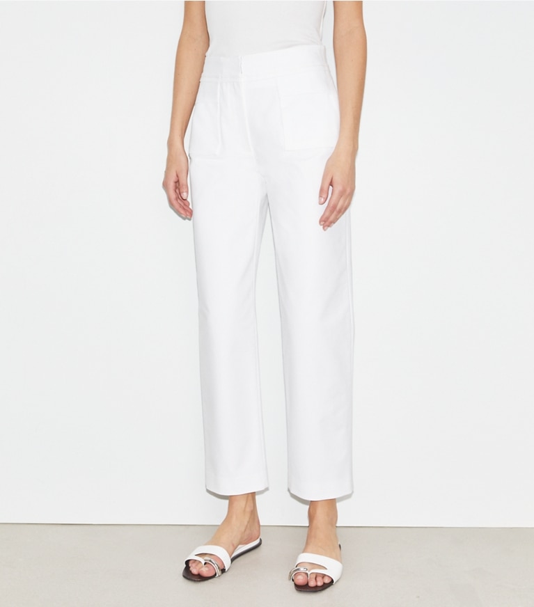Tory Burch designer bottoms Cotton Trouser in White front