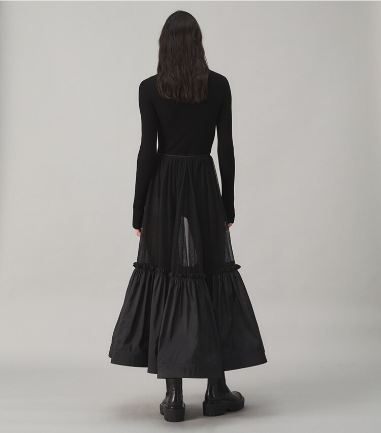 Tory Burch designer bottoms Cotton Tulle Crinoline Skirt in Black on model back