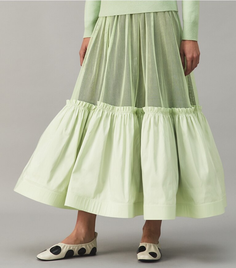 Tory Burch designer bottoms Cotton Tulle Crinoline Skirt in Bright Mint front