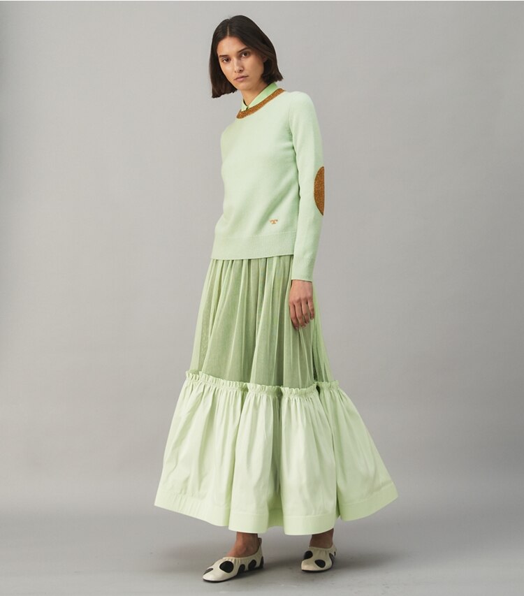 Tory Burch designer bottoms Cotton Tulle Crinoline Skirt in Bright Mint on model front