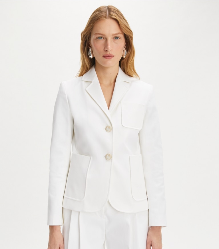 Tory Burch designer jackets Cotton Twill Jacket in White front