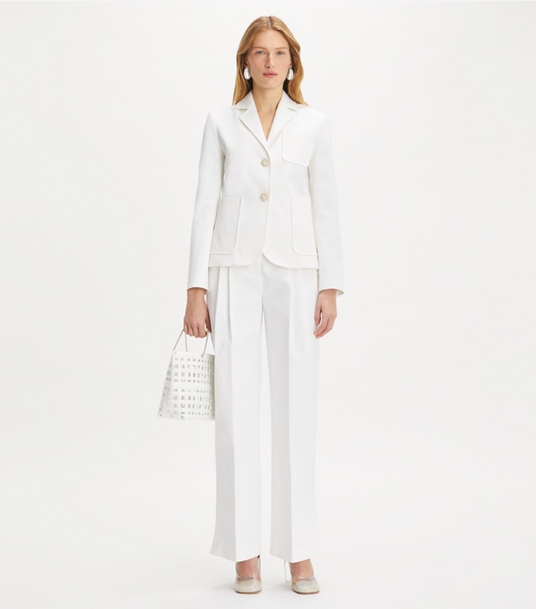 Tory Burch designer jackets Cotton Twill Jacket in White on model front