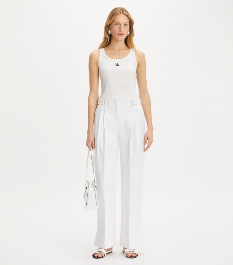 Tory Burch designer bottoms Cotton Twill Pant in White on model front