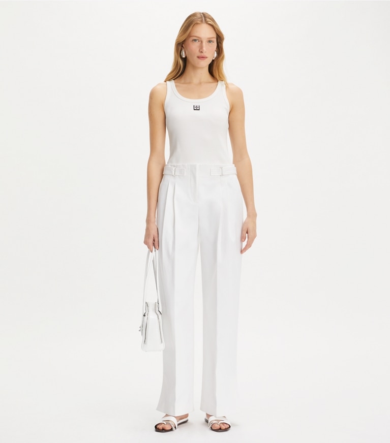 Tory Burch designer bottoms Cotton Twill Pant in White front