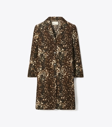 Tory Burch designer coats Cotton Velvet Coat in Chocolate Brown Fawn front