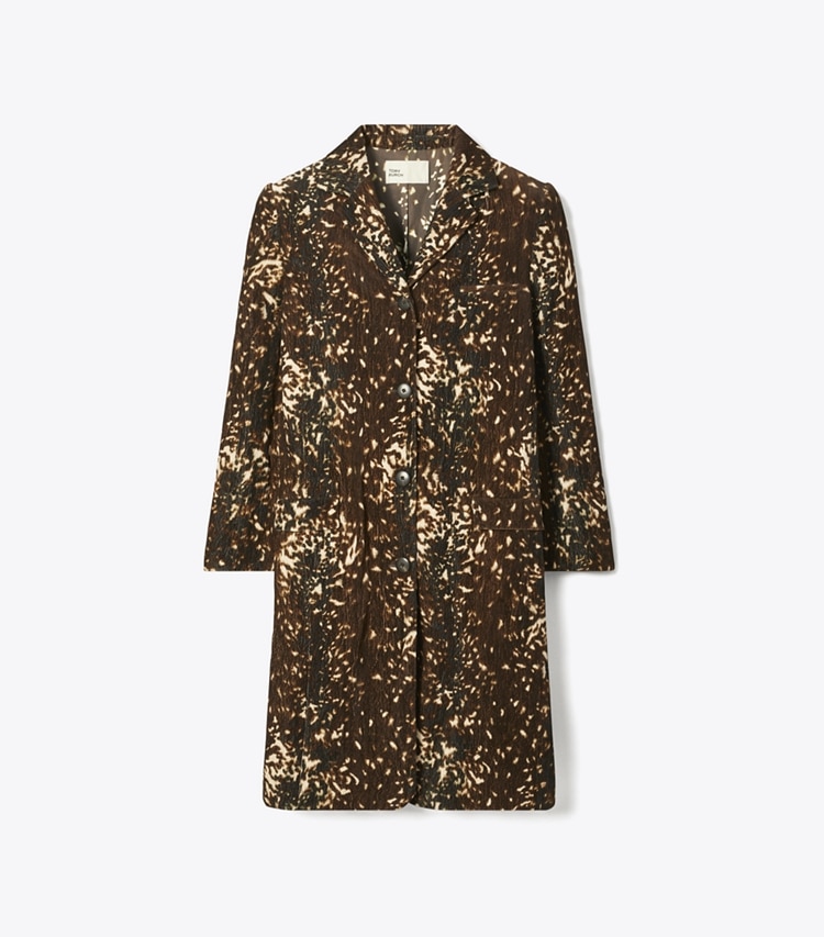 Tory Burch designer coats Cotton Velvet Coat in Chocolate Brown Fawn front