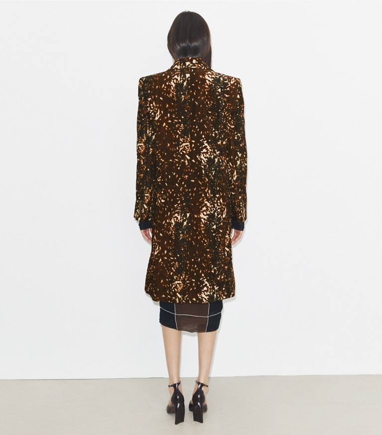 Tory Burch designer mäntel Cotton Velvet Coat in Chocolate Brown Fawn front