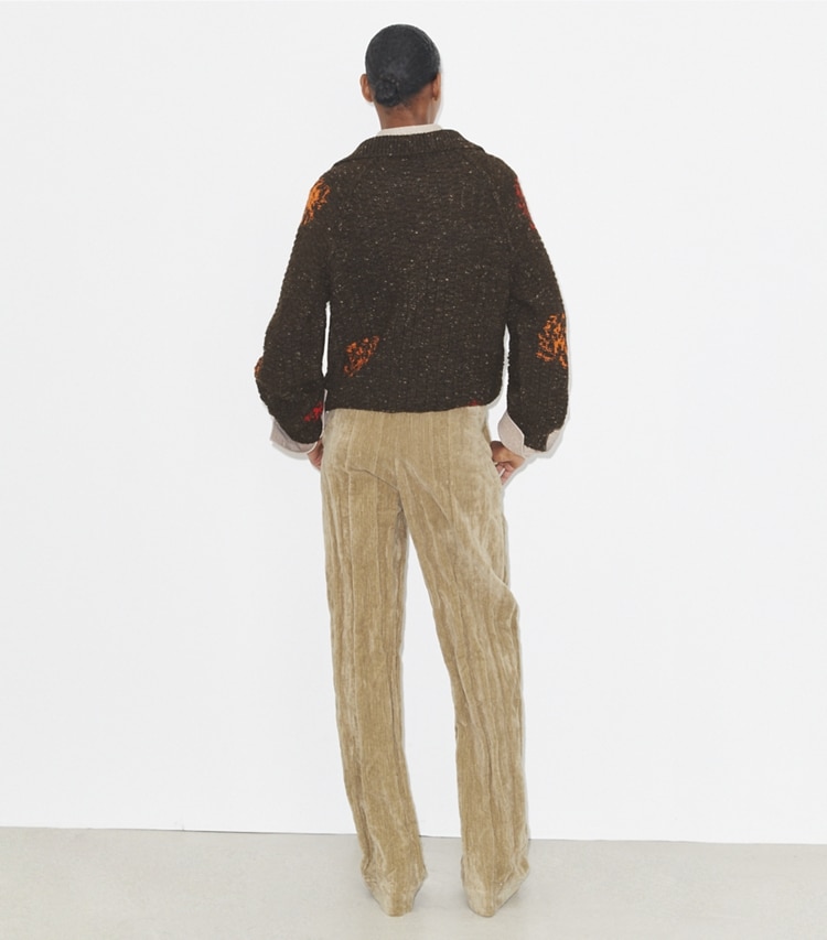 Tory Burch designer pantaloni Cotton Velvet Pant in Tan on model back