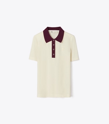 Tory Sport designer tops Cotton Vintage Collar Polo in NEW IVORY / VIVID FIG front