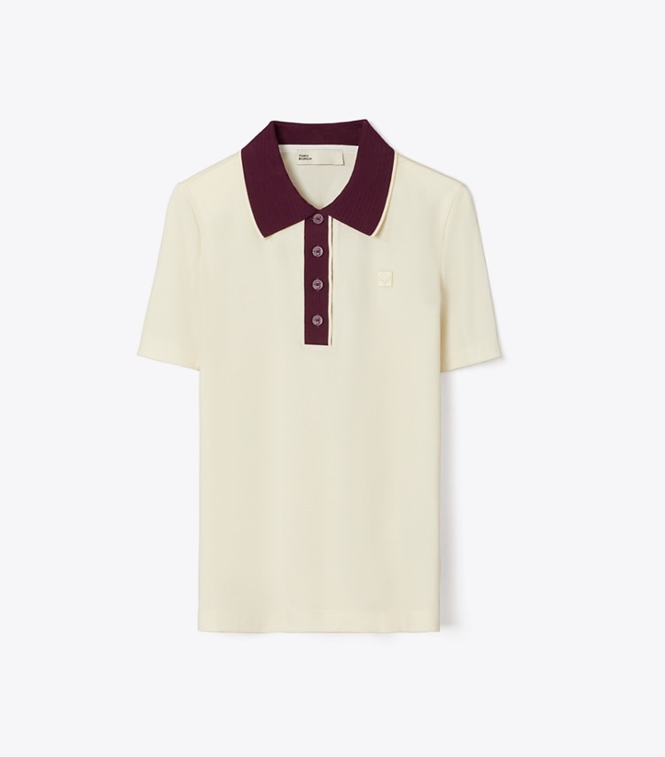 Tory Sport designer tops Cotton Vintage Collar Polo in NEW IVORY / VIVID FIG front