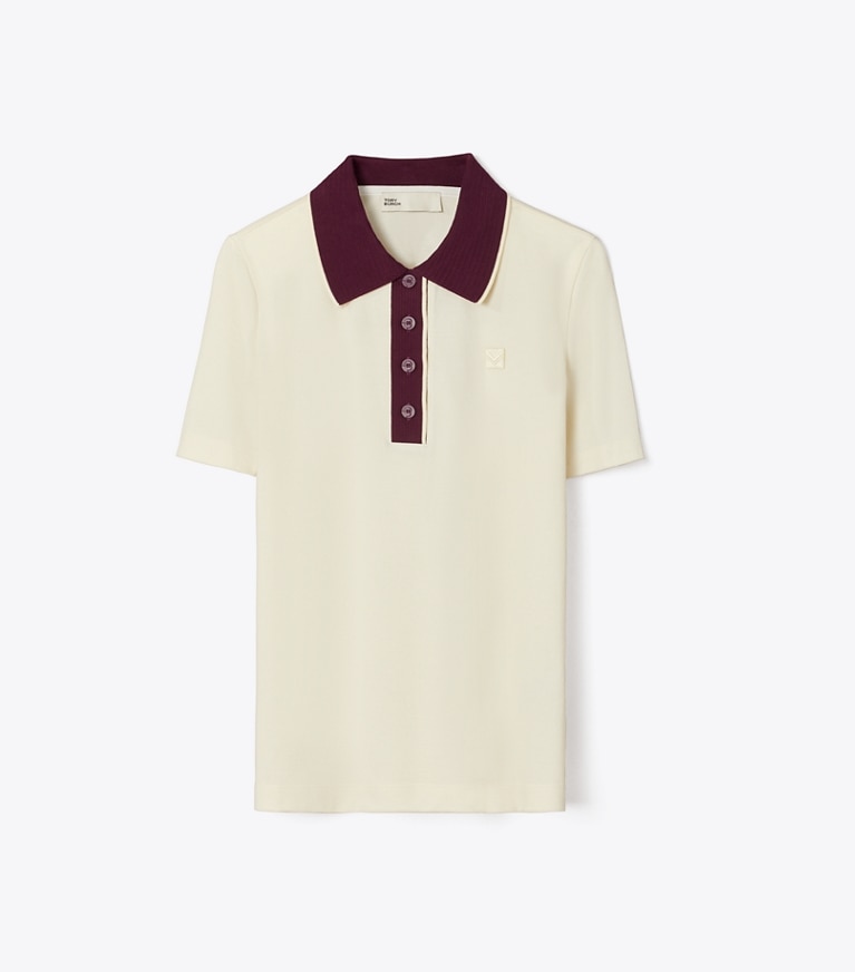 Tory Sport designer tops Cotton Vintage Collar Polo in NEW IVORY / VIVID FIG front