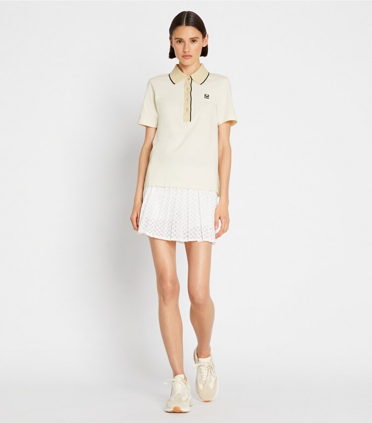 Tory Sport designer tops Cotton Vintage Collar Polo in NEW IVORY on model front
