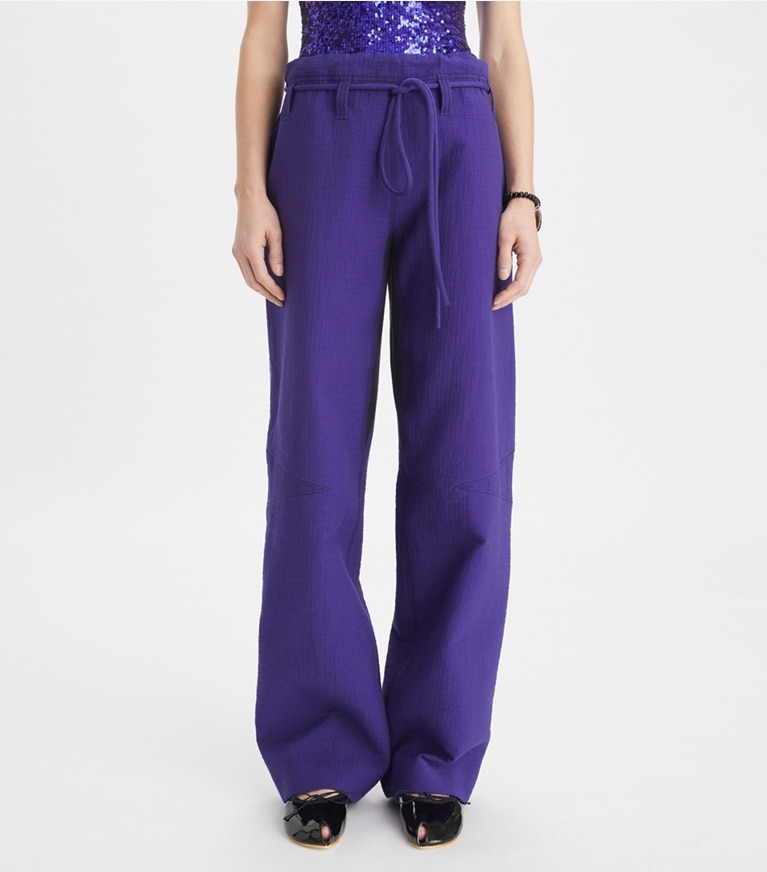 Tory Burch designer bottoms Cotton Wide Leg Pants in Ballpoint Blue front