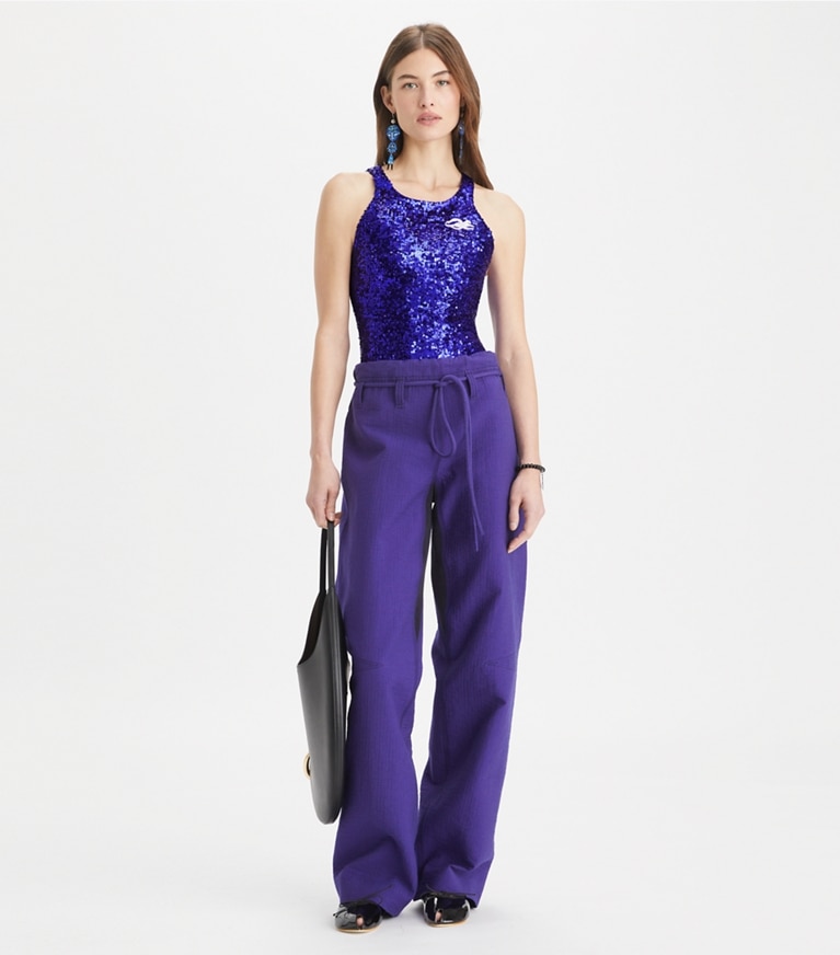 Tory Burch designer bottoms Cotton Wide Leg Pants in Ballpoint Blue front