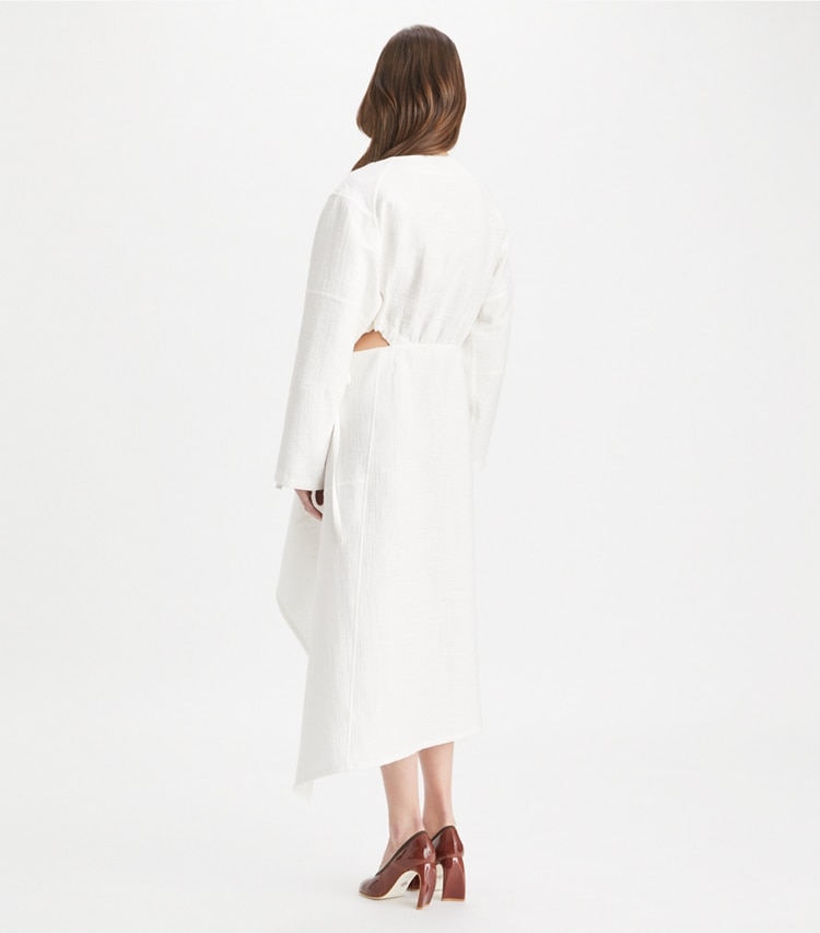 Tory Burch designer dresses Cotton Wrap Dress in Marshmallow on model back