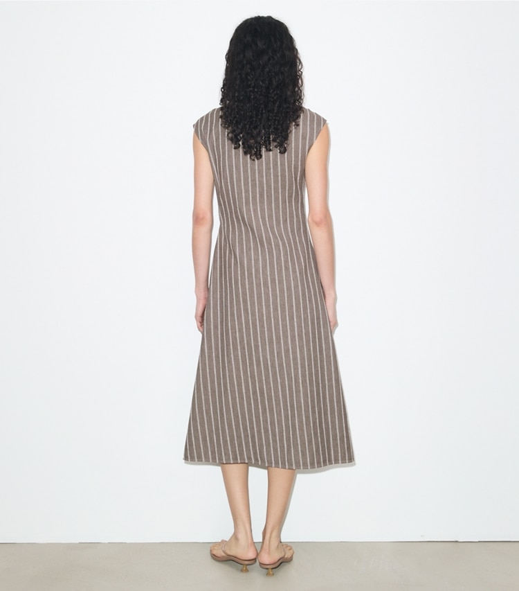 Tory Burch designer dresses Cotton Wrap Dress in Gray / Ivory Stripe on model back