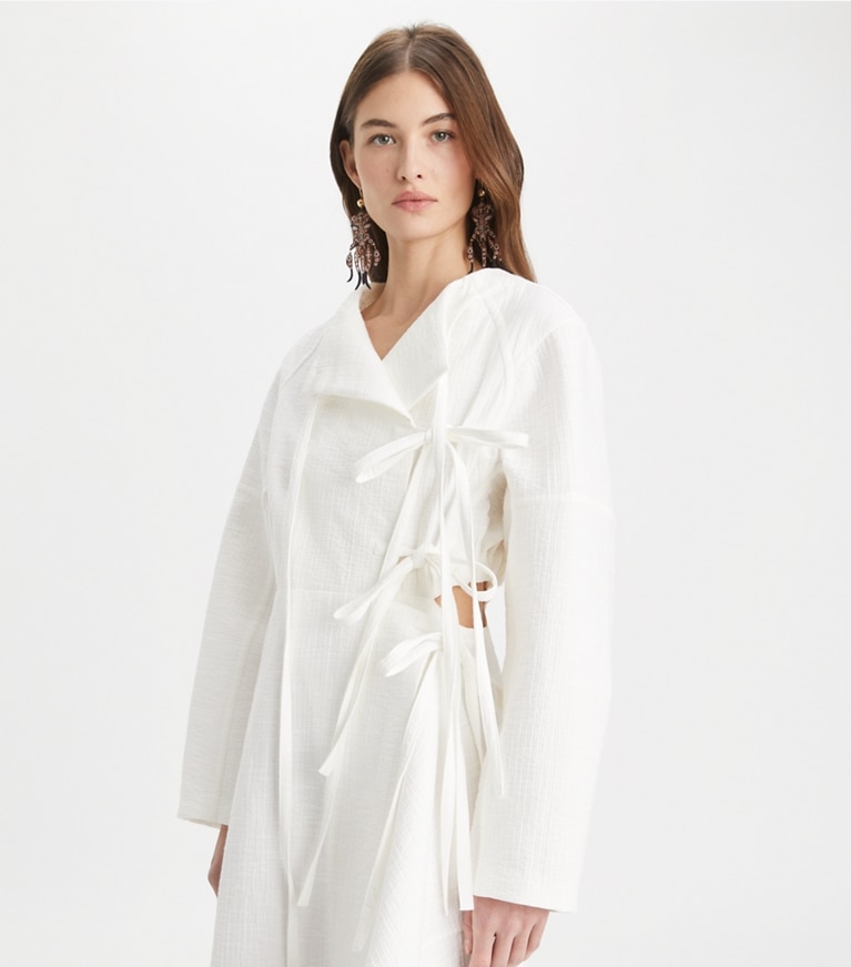 Tory Burch designer dresses Cotton Wrap Dress in Marshmallow front