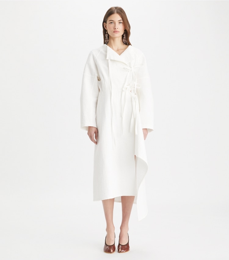 Tory Burch designer dresses Cotton Wrap Dress in Marshmallow on model front