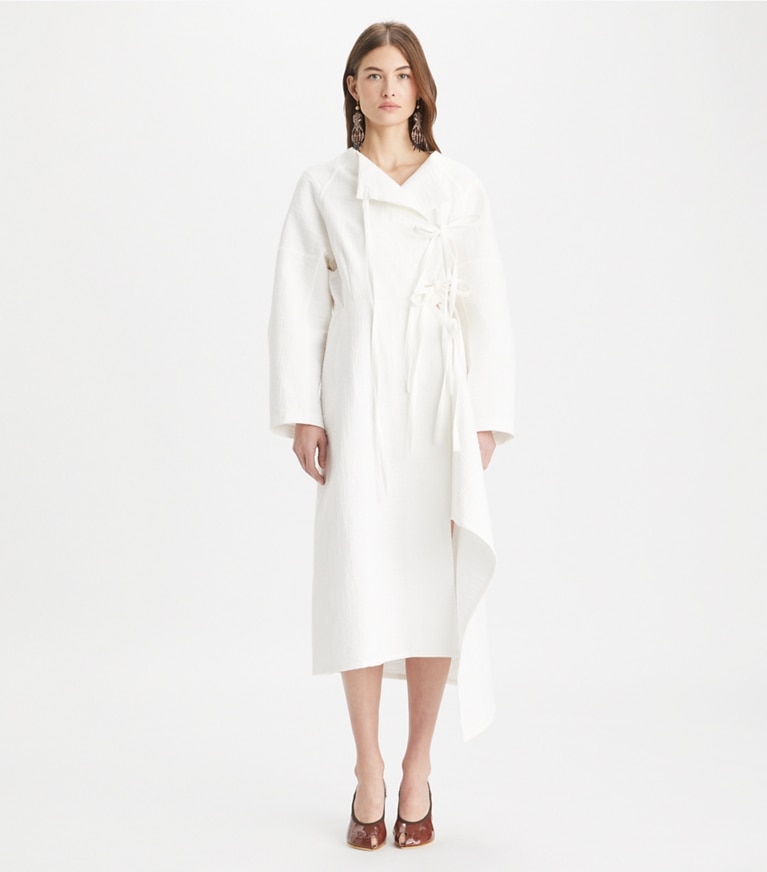 Tory Burch designer dresses Cotton Wrap Dress in Marshmallow front