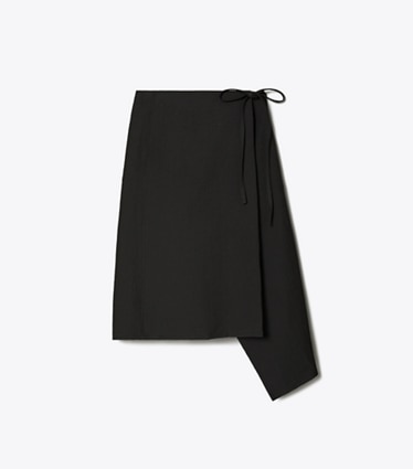 Tory Burch designer bottoms Cotton Wrap Skirt in Black front