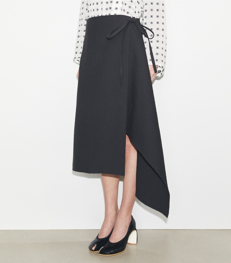 Tory Burch designer bottoms Cotton Wrap Skirt in Black front