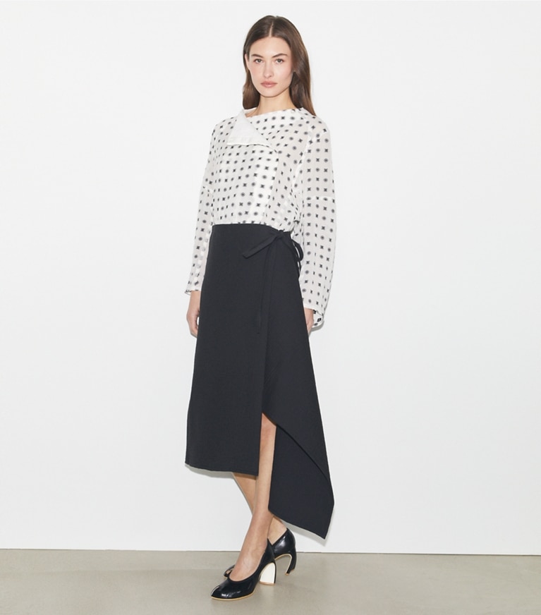 Tory Burch designer bottoms Cotton Wrap Skirt in Black front