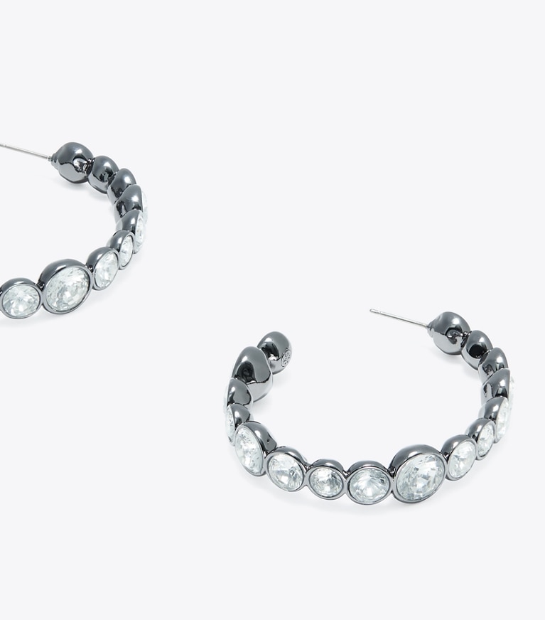 Tory Burch designer boucles d'oreilles Créoles à cristaux in Shiny Hematite / Crystal front