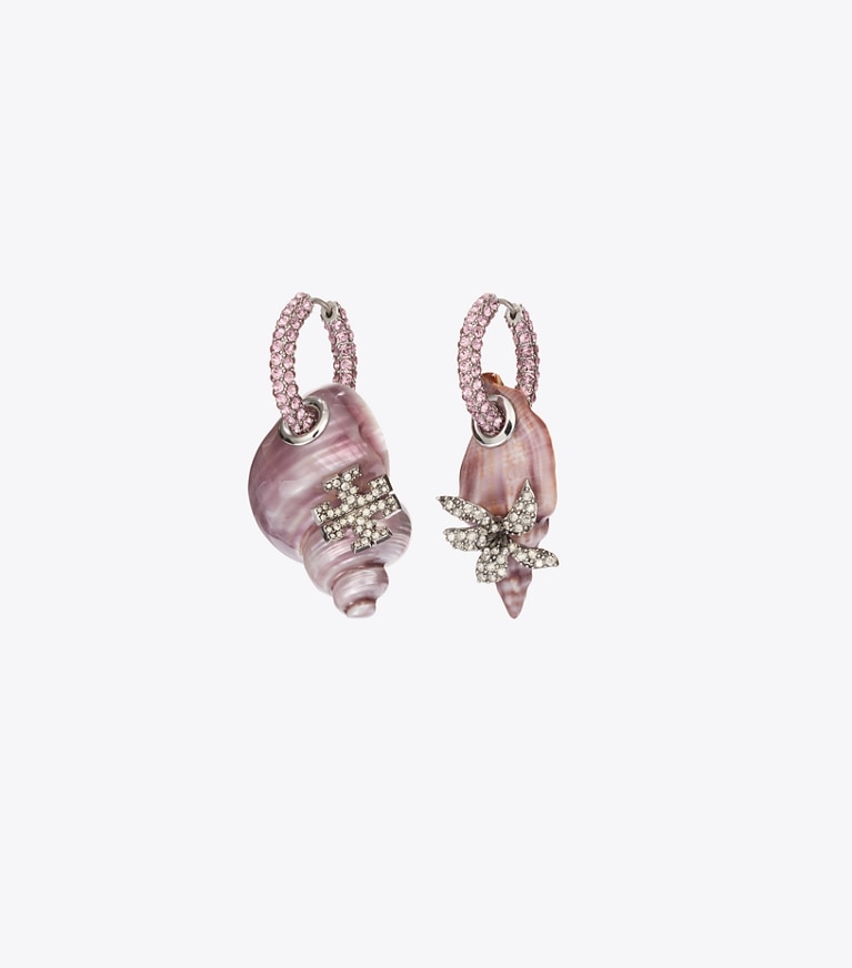 Tory Burch designer boucles d'oreilles Créoles Curiosity Shell dans Purple de face