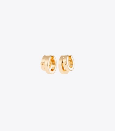 Tory Burch designer boucles d'oreilles Créoles doubles en émail Icon dans Tory Gold / New Ivory de face