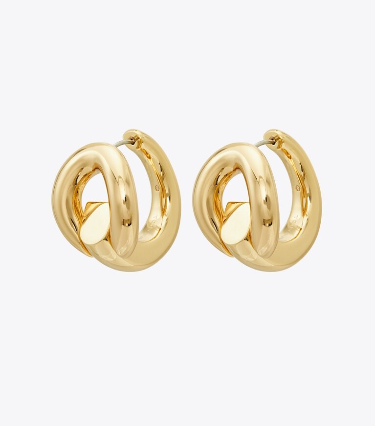 Tory Burch designer boucles d'oreilles Créoles effet piercing in Light Brass front