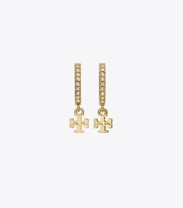 Tory Burch designer boucles d'oreilles Créoles Huggie Icon Pavé dans Tory Gold / Crystal détails