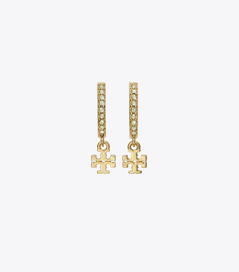 Tory Burch designer boucles d'oreilles Créoles Huggie Icon Pavé dans Tory Gold / Crystal détails