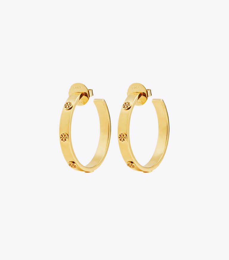 Tory Burch designer boucles d'oreilles Créoles Icon cloutées in Tory Gold front