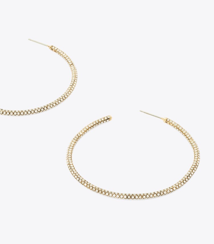 Tory Burch designer boucles d'oreilles Créoles Icon Pavé dans Tory Gold / Crystal détails